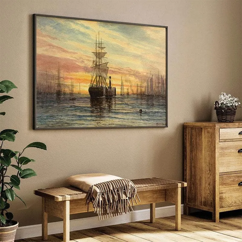 Harbor Scene Wall Painting - Black Frame media 1