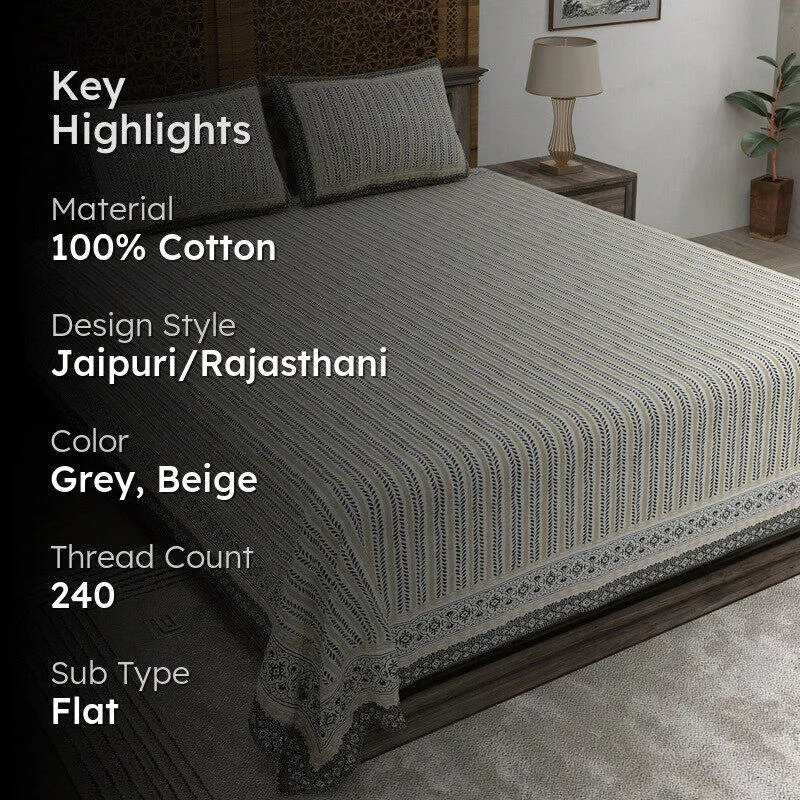 Formis Cotton Bedsheet (Grey,Beige) - 240 TC media 2