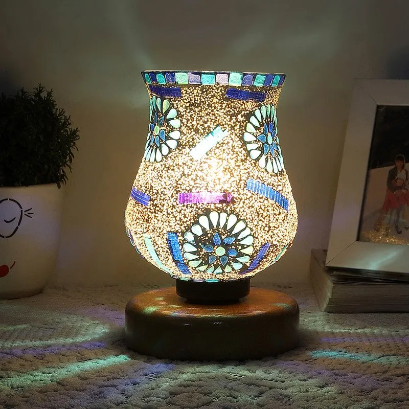 Feluxe Mosaic Glass Table Lamp With Wooden Base - Multicolor media 1