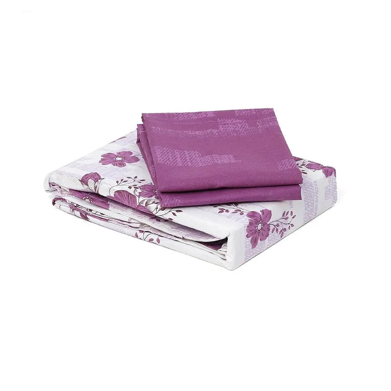 Monte Carlo Petal Story Cotton Bedsheet (White,Purple) - 104 TC media 8