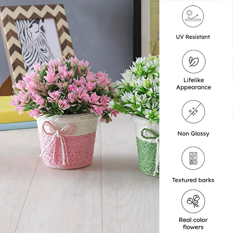 Alba Faux Artificial Plant In Basket Pot (Pink & Green) - Set Of Two media 4