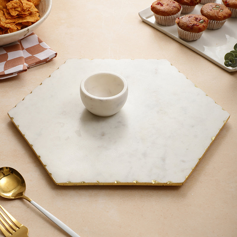 Oblisse Marble Serving Platter With Bowl (50 ML) - Two Piece Set
