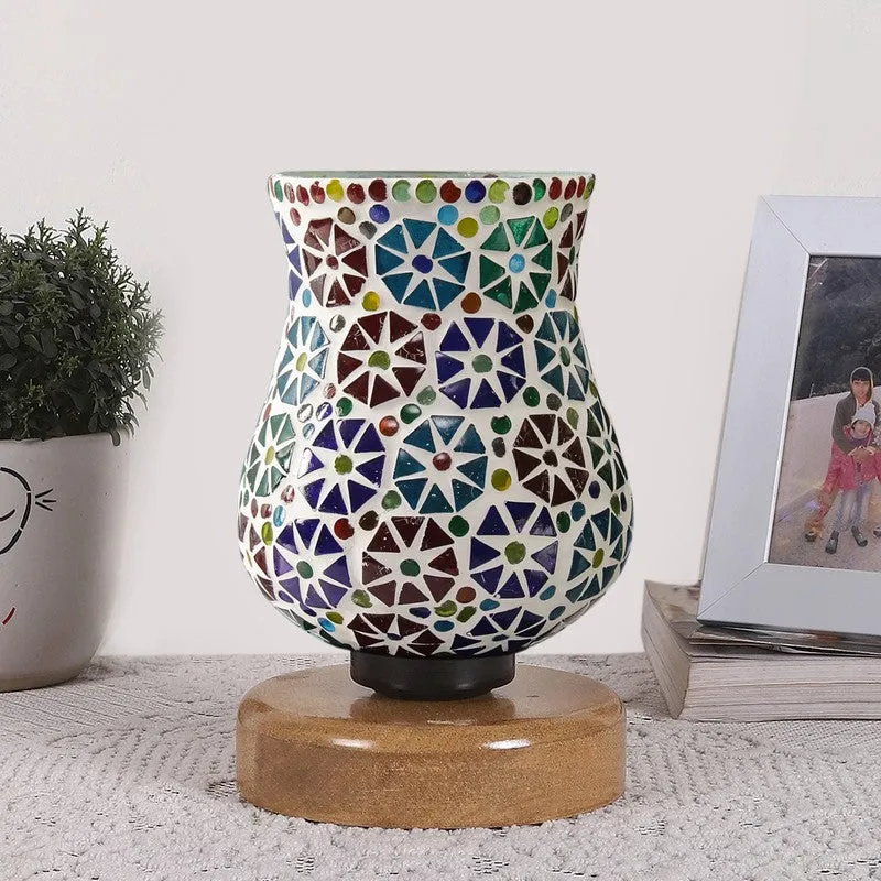 Aureline Mosaic Glass Table Lamp With Wooden Base - Multicolor media 4