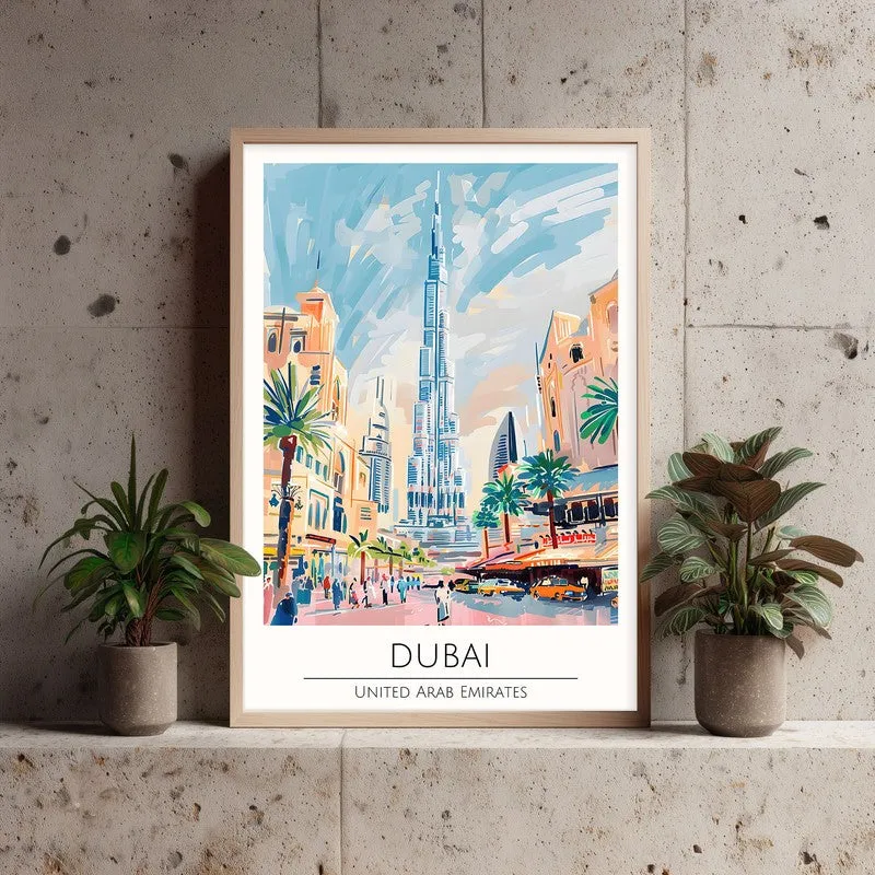 Vintage Dubai Framed Canvas Archival Canvas Wall Painting - Natural Brown Frame media 3