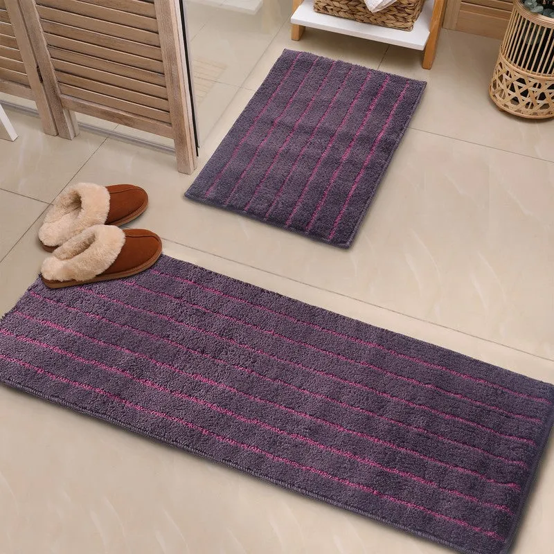 StripeEase Microfiber Bath Mats (Purple) - Set of Two media 1