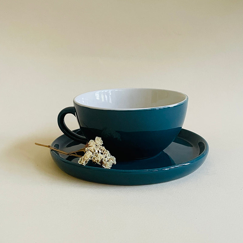 Elegant Green Ceramic Cup & Saucer (320 mL) - Two Piece Set