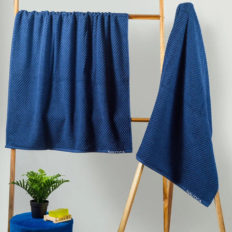 Nautica Riviera Soft Cotton Bath Towel (Navy Blue) - Set Of Two media 1