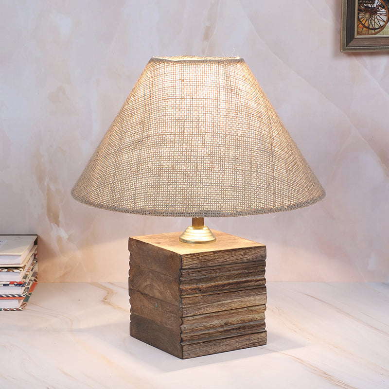 Tatami Cube Solid Mango Wood Table Lamp - Beige,Brown
