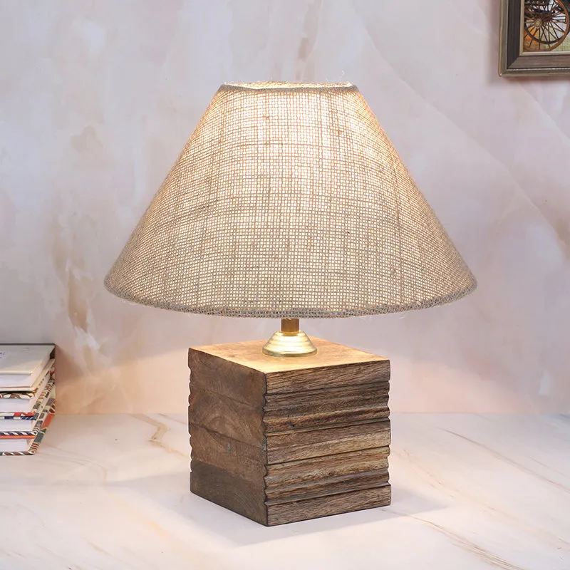 Tatami Cube Solid Mango Wood Table Lamp - Beige,Brown media 1