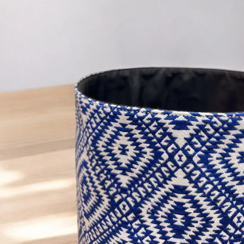 Diamond Motif Cotton Laundry Basket - Blue & White media 7
