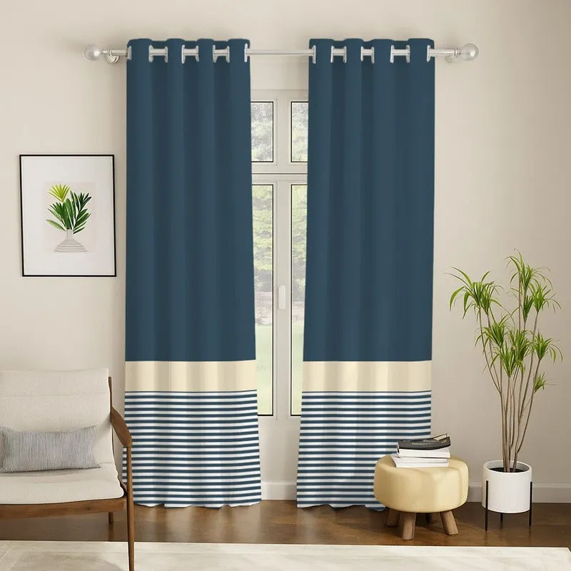 Urban Space Stripped Blue Cotton Curtains - Set Of Two media 3