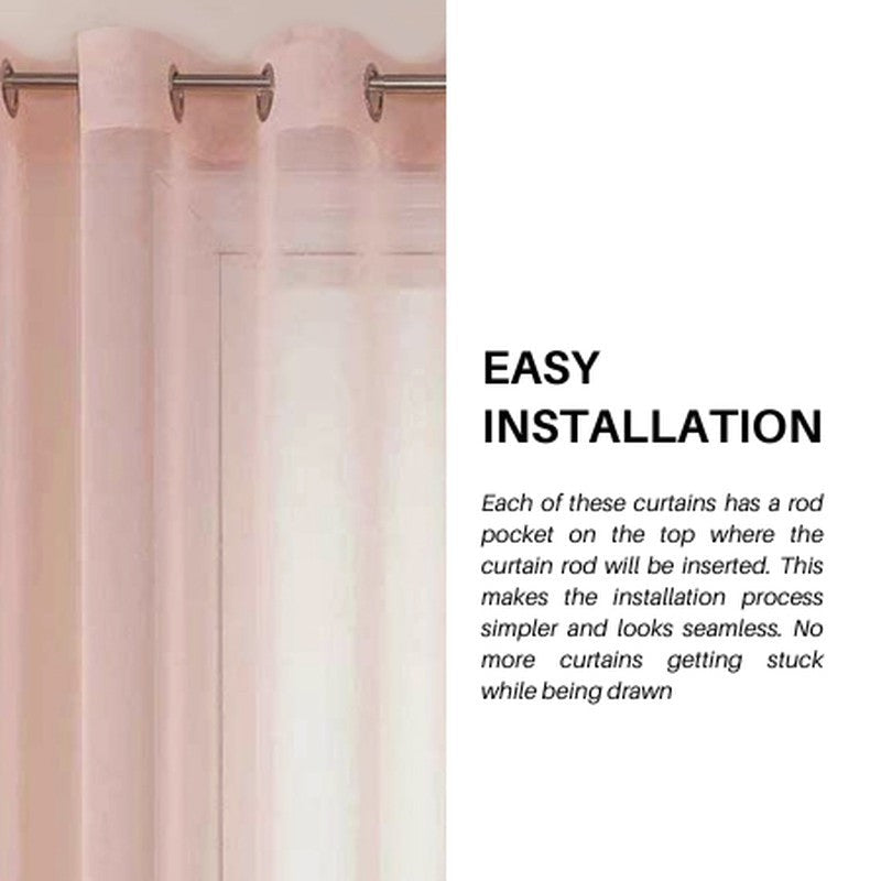 Urban Space Linen-Texture Curtain With Pom Pom (Blush Pink) - Set Of Two media 3