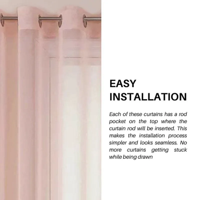 Urban Space Linen-Texture Curtain With Pom Pom (Blush Pink) - Set Of Two media 3