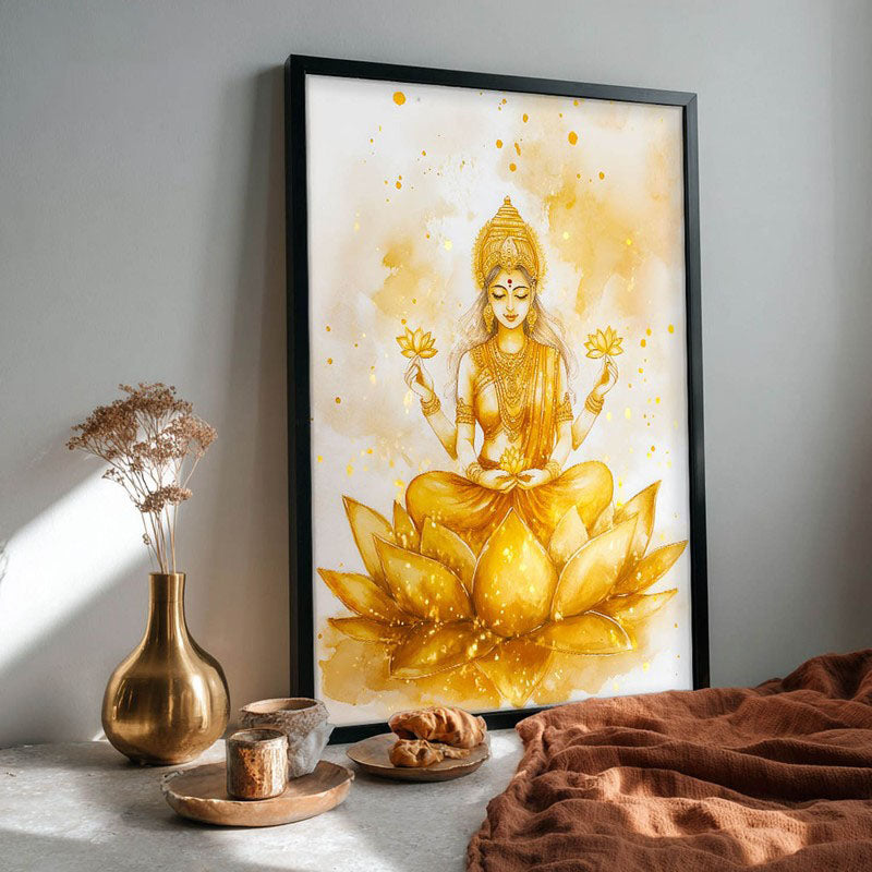 Padma Lakshmi Spiritual Archival Paper Wall Painting With Frame - Black media 4