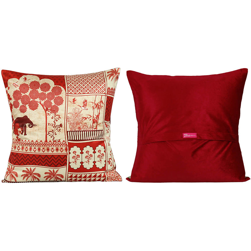 India Circus Ancient Gajaraja Printed Velvet Cushion Cover - Set Of Five media 4
