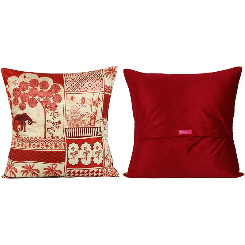 India Circus Ancient Gajaraja Printed Velvet Cushion Cover - Set Of Five media 4