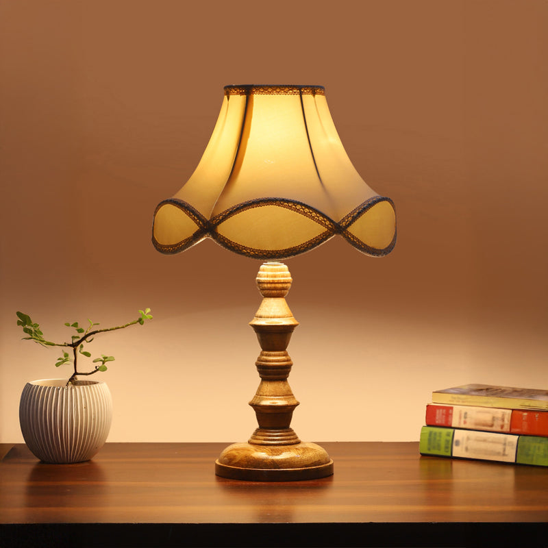 Valencia Arc Timber Wooden Table Lamp - Off White,Brown