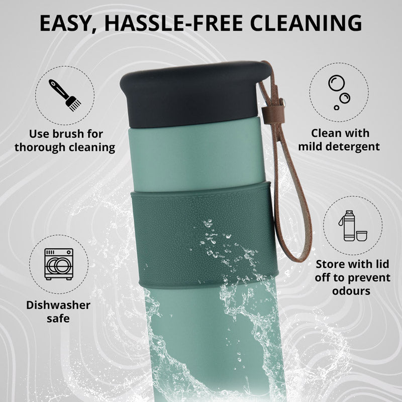 Bergner Walking Mountain Mist Thermosteel Hot And Cold Flask (Green) - 450 mL media 5