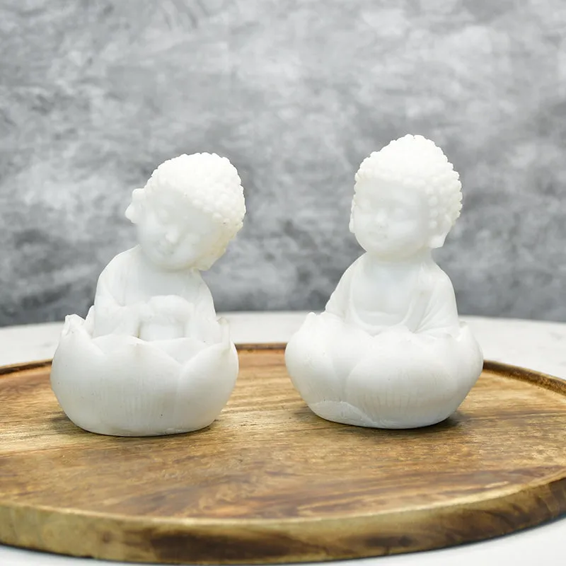 Baby Buddha In Lotus Resin Idol - Set Of Two media 5