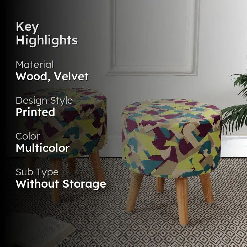 Mosiac Geometric Print Multicolor Engineered Wood Ottomans - Set Of Two media 2
