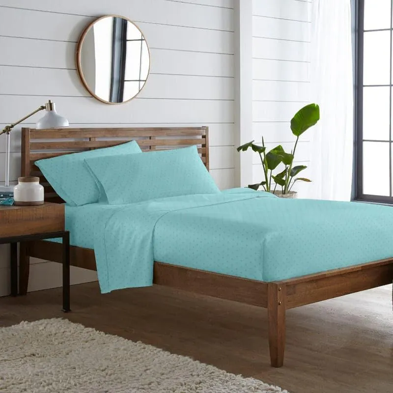 Azva Swiss Dot Cotton Bedsheet (Aqua) - 300 TC media 1