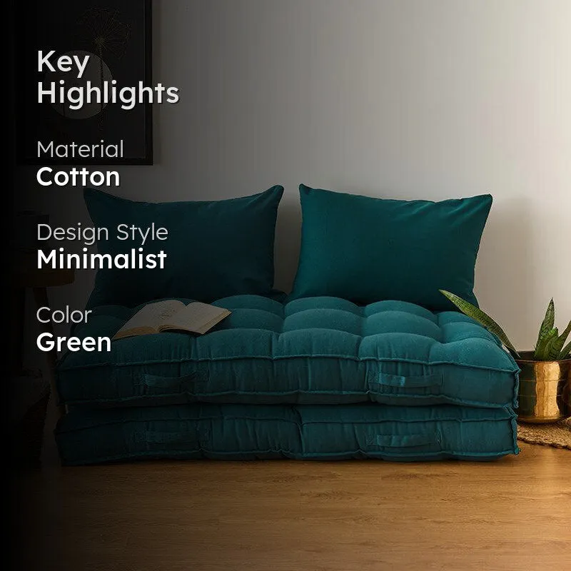 Plushport Solid Cotton Floor Cushion (Dark Teal) - Set Of Two media 2