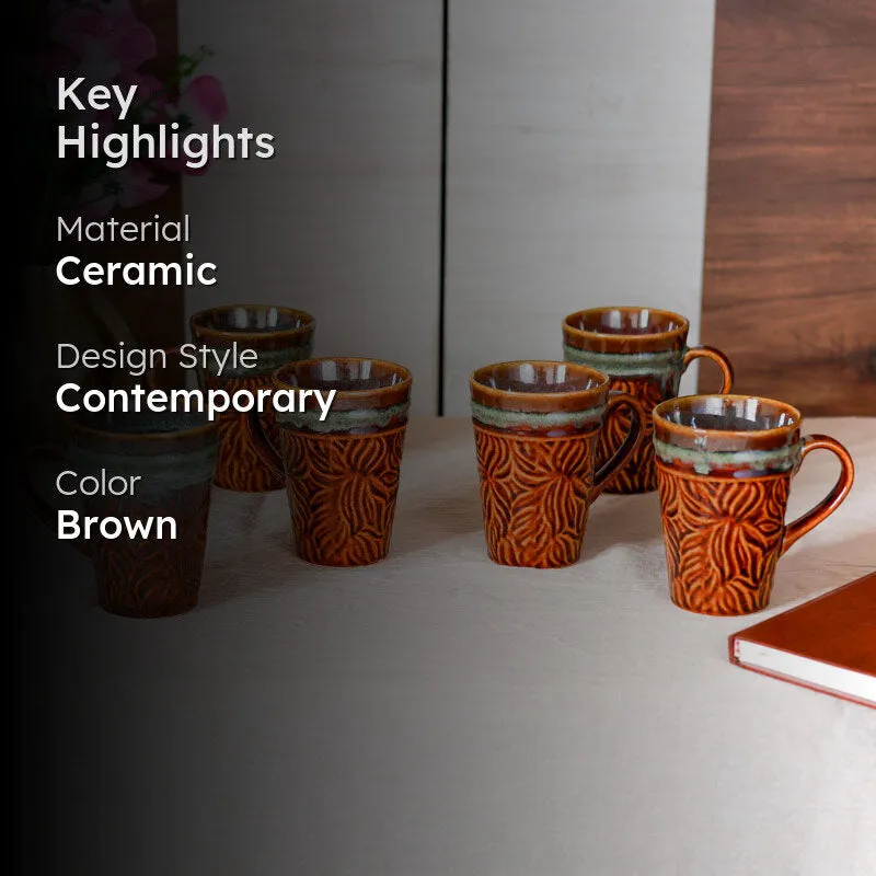 Ceramuse Ceramic Coffee Mug (300 mL Each/Brown) - Set of Six media 2
