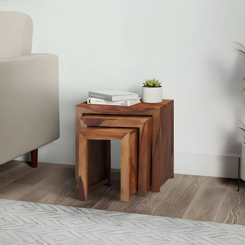 Sverox Sheesham Wooden Side & Bedside Table (Brown) - Set Of Three media 3
