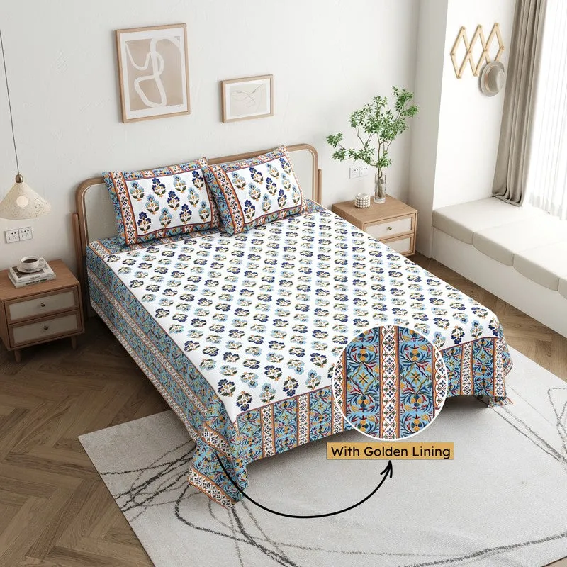 Shringar Cotton Bedsheet (Blue,White) - 180 GSM media 1