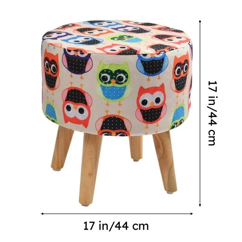 Hootsy Owl Print Multicolor Engineered Wood Ottomans - Set Of Two media 9
