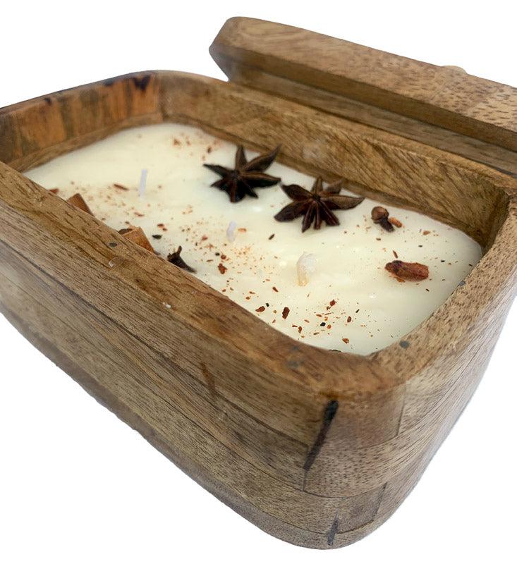 Niksha Cinnamon Floral Scented Candle In Wooden Box media 4