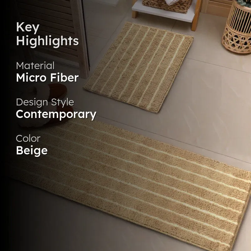 StripeEase Microfiber Bath Mats (Beige) - Set of Two media 2