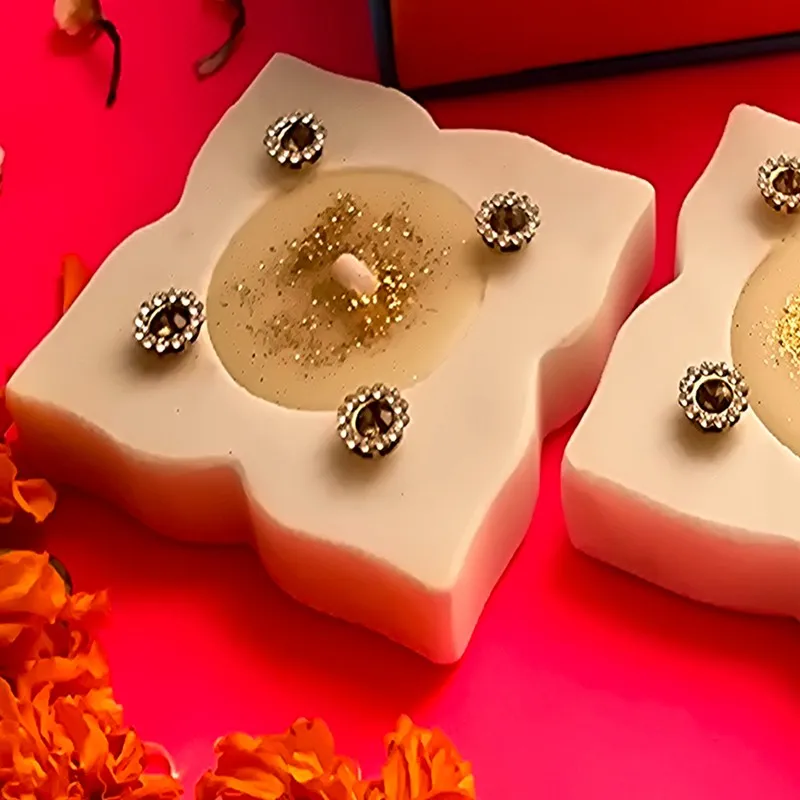 Shubh Aura Candle Holders (Off White) - Set Of Two media 4