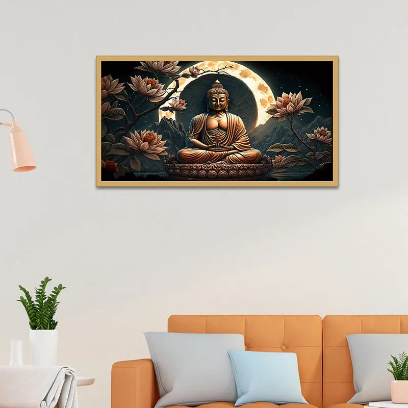 Meditative Buddha Canvas Wall Painting- With Frame media 3