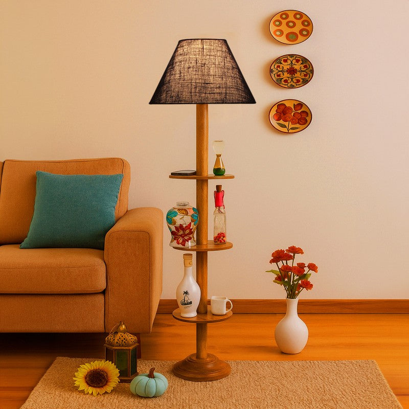 Vintage Glow Light Wooden Floor Lamp - Blue