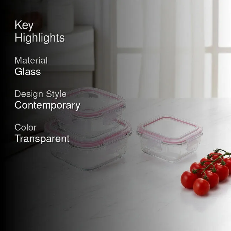 Fresh Seal Transparent Glass Container (800 mL,500 mL,300 mL) - Set Of Three media 2