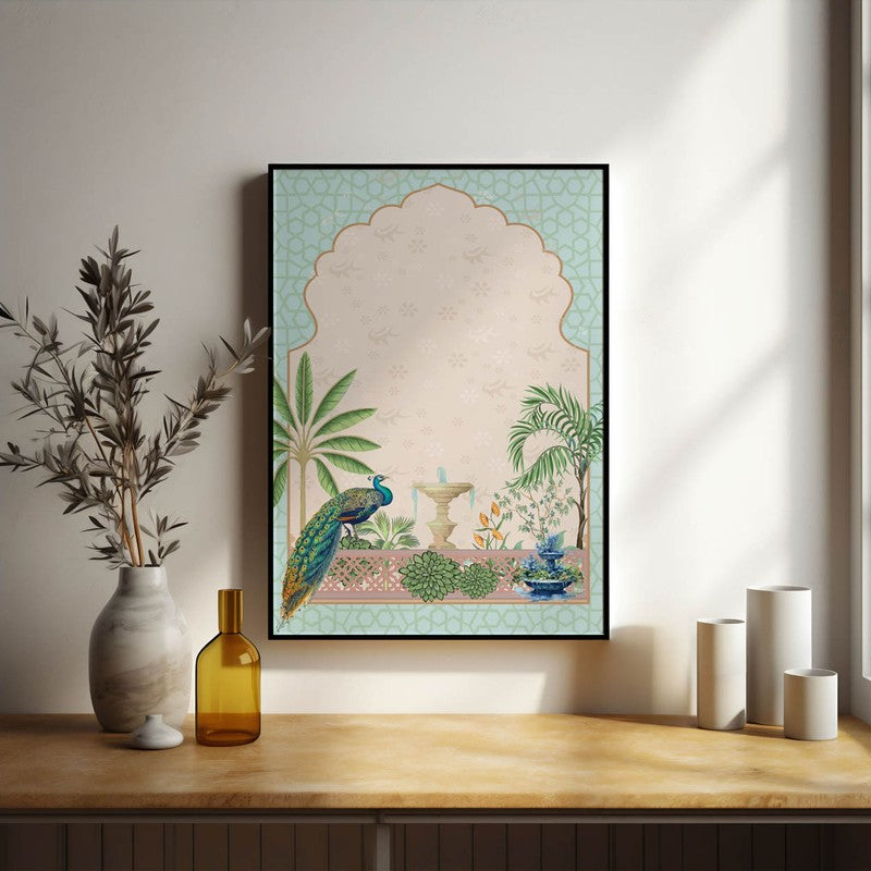 Gul-E-Peacock Framed Mughal Canvas Wall Painting media 6