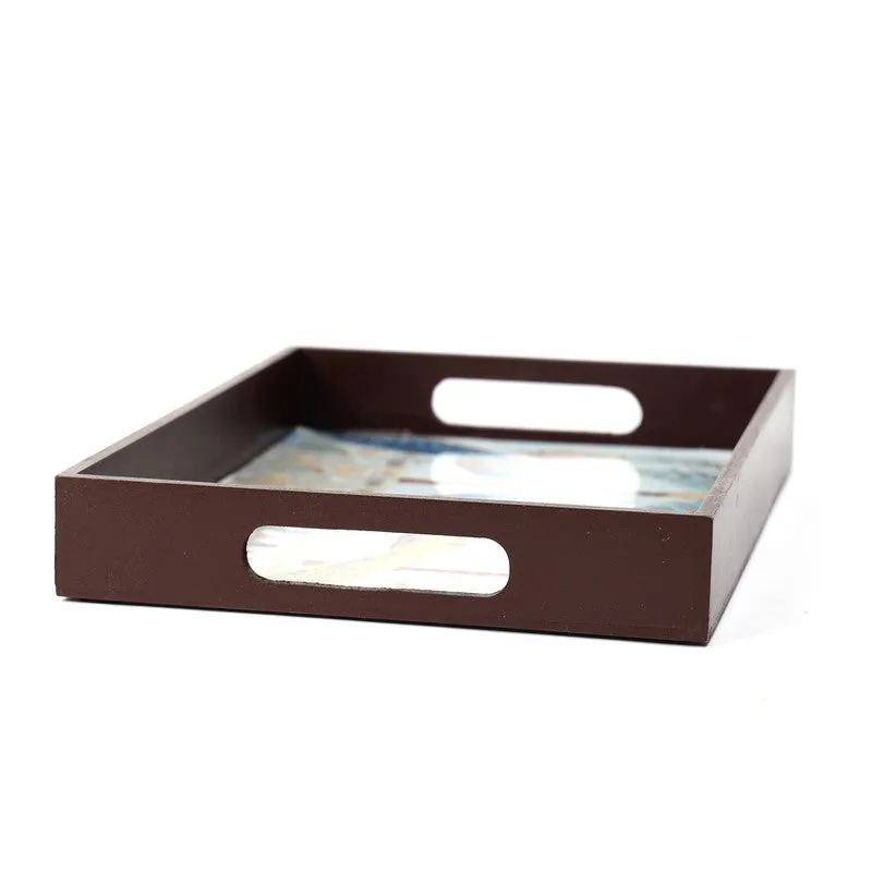 Mayurika Garden Wood Serving Tray - Blue, Brown media 6