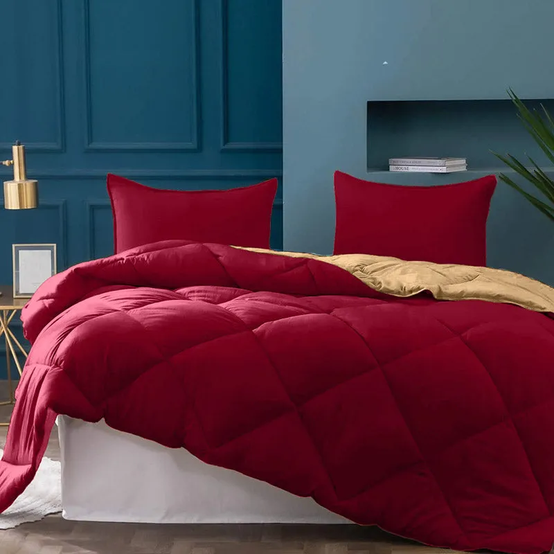 Wide Checkered Dual Color Cotton Comforter (Maroon & Beige) - 400 GSM media 4