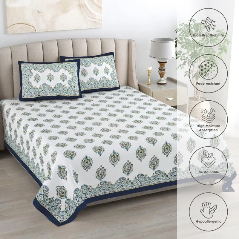 Deekshika Printed Cotton Bedsheet (Blue) - 150 TC media 3