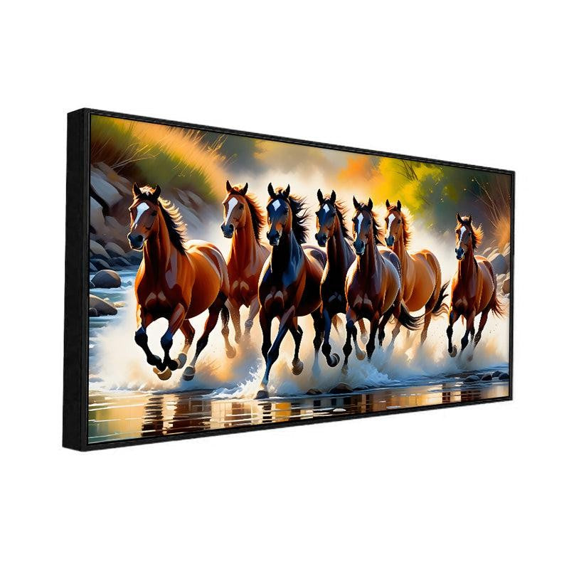 Roan Stallions On Surf Canvas Wall Painting With Frame - Black media 6