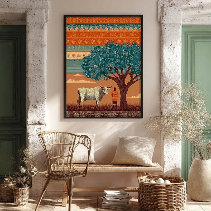 Kamadhenu Canvas Wall Painting With Black Frame media 7