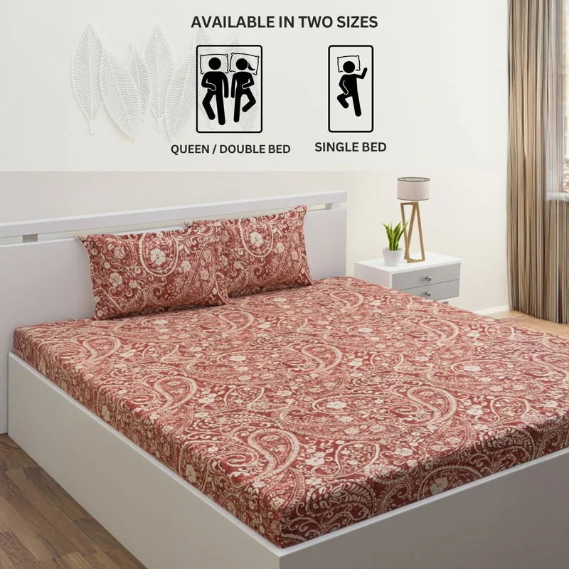 Paisley Nights Cotton Bedsheet (Red) - 144 TC media 10