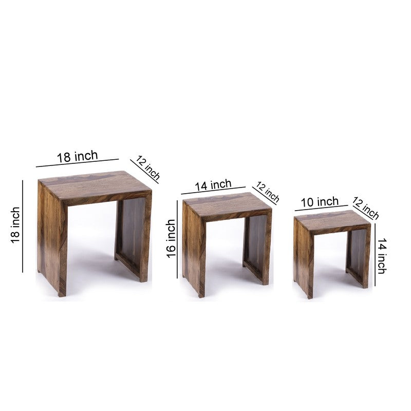 Sverox Sheesham Wooden Side & Bedside Table (Brown,Beige) - Set Of Three media 11