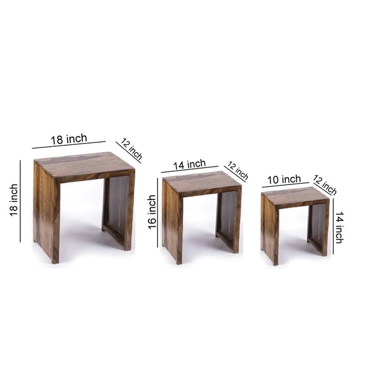 Sverox Sheesham Wooden Side & Bedside Table (Brown,Beige) - Set Of Three - 11