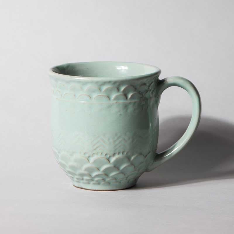 Scallop Stoneware Coffee Mug (440 mL Each/Aqua) - Set of Two media 4