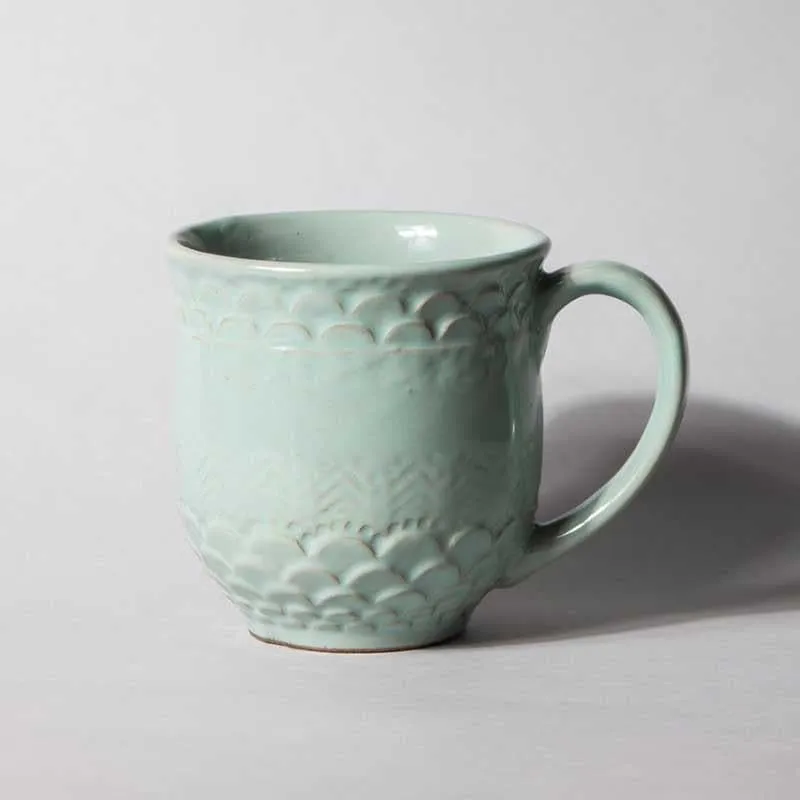 Scallop Stoneware Coffee Mug (440 mL Each/Aqua) - Set of Two media 4