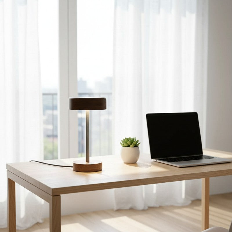 Modern Halo Rose Wood LED Table Lamp - Brown media 6