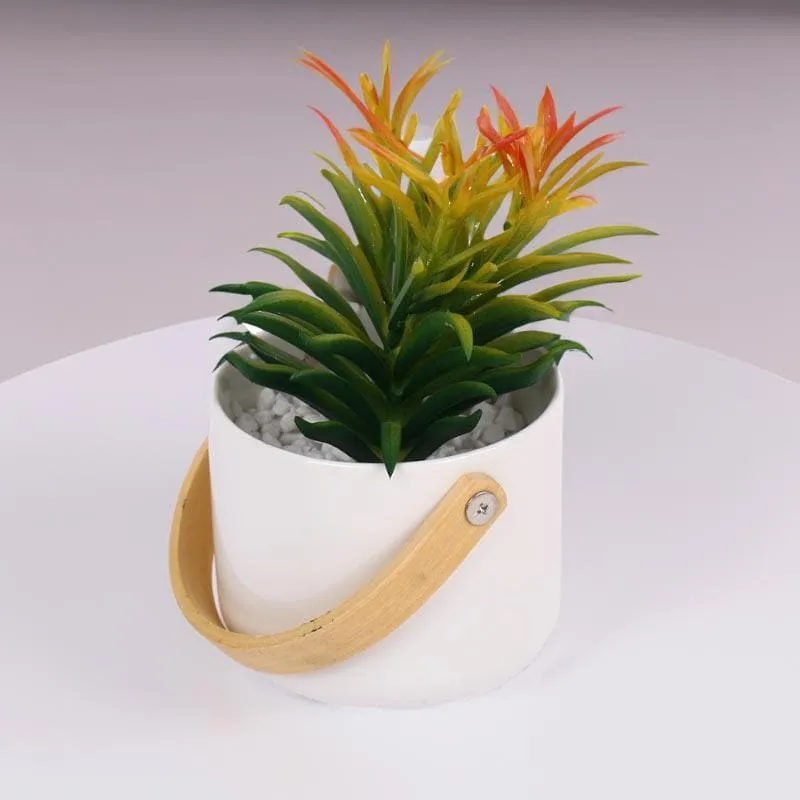 Faux Succulent In Bucket Pot (16.5 cms) - White media 1