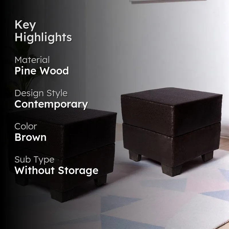 Krixon Pine Wood Pouffe (Dark Brown) - Set Of Two media 2